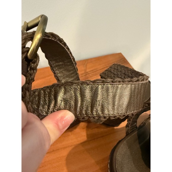 Stuart Weitzman Brown Woven Wedge Sandals with Ankle Strap and Gold Buckle -8.5‎ - Picture 9 of 9